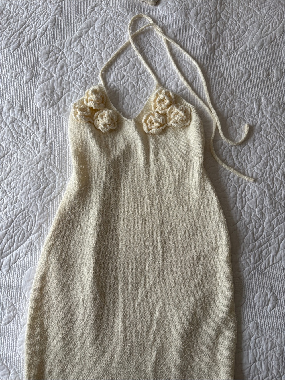 SHEIN Cream Crochet Flower Halter Slip
